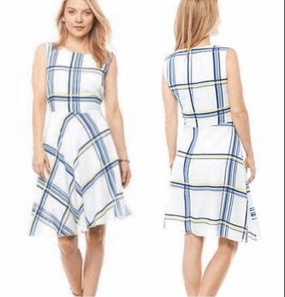 ABS Allen Schwartz Plaid A-Line Knee Length Dress XL 16 18 NWT